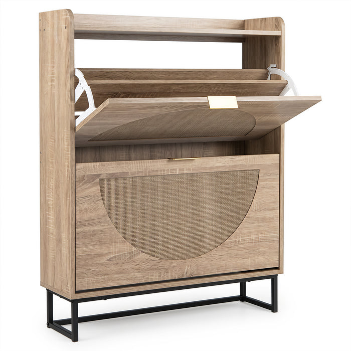 24 CM Narrow Shoe Storage Cabinet with 2 Flip Drawers-