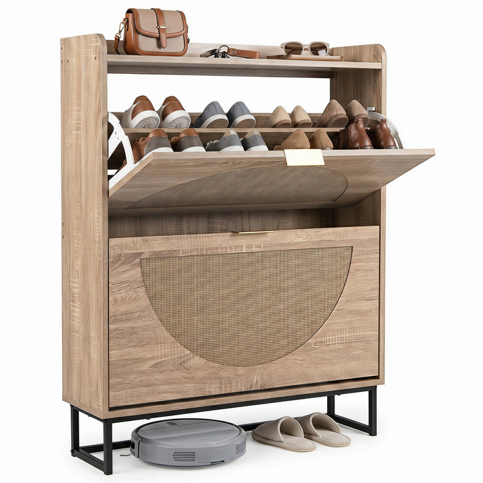 24 CM Narrow Shoe Storage Cabinet with 2 Flip Drawers-