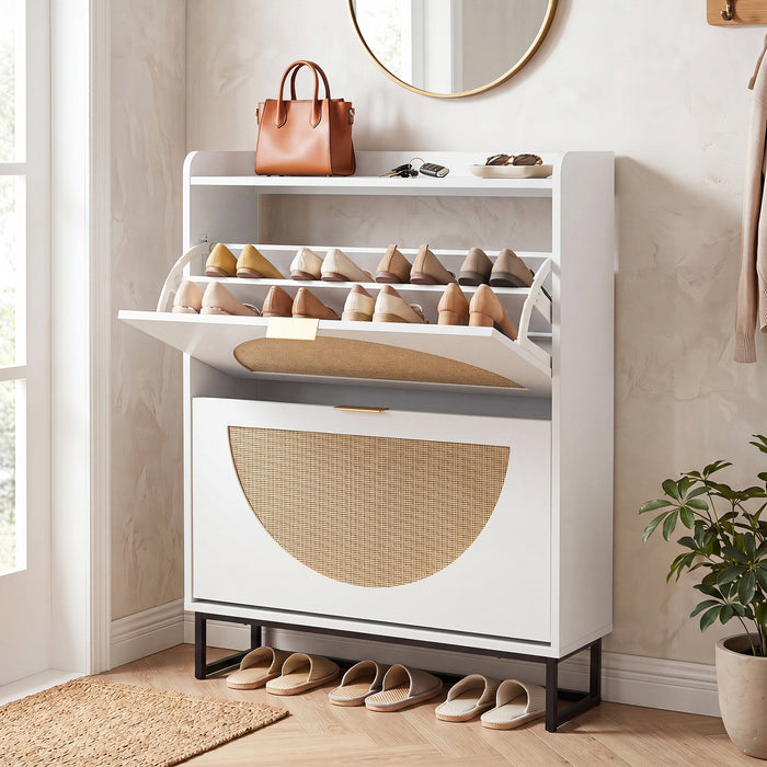 24 CM Narrow Shoe Storage Cabinet with 2 Flip Drawers-