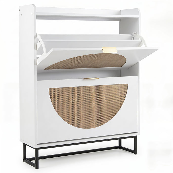 24 CM Narrow Shoe Storage Cabinet with 2 Flip Drawers-