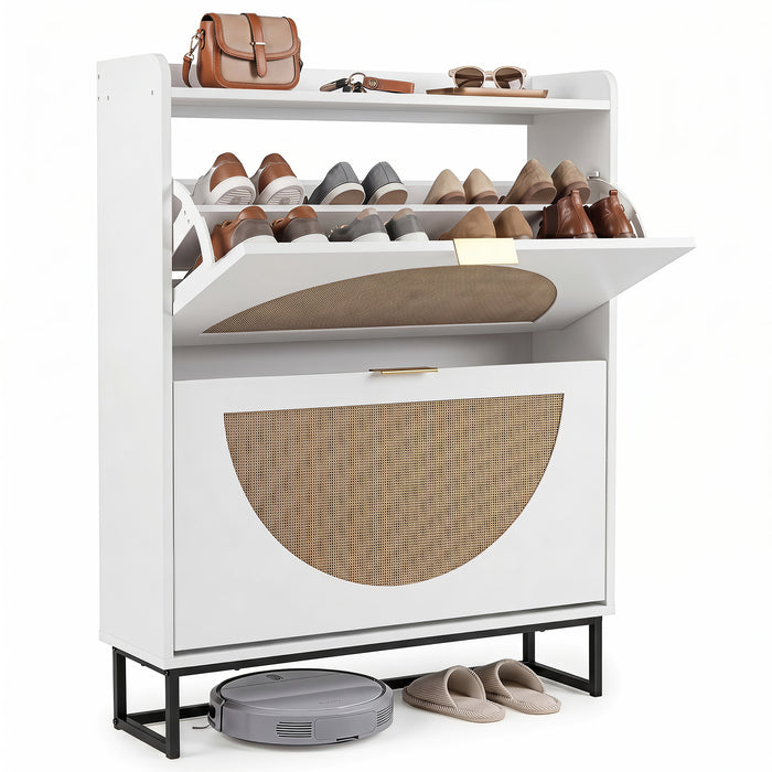 24 CM Narrow Shoe Storage Cabinet with 2 Flip Drawers-