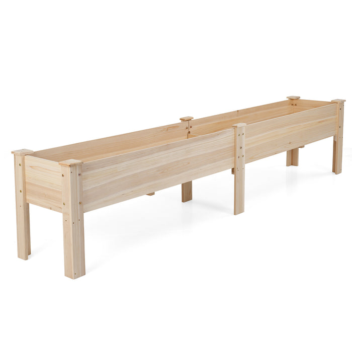 240 x 43.5 CM Fir Wood Raised Garden Bed with Legs Elevated Planter Box with Drainage Holes-Natural