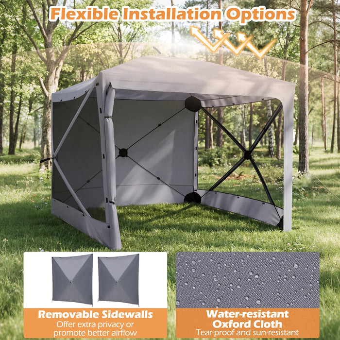 240x240cm Pop up Gazebo Tent with Zippered Door and Privacy Cloths for Camping-Grey