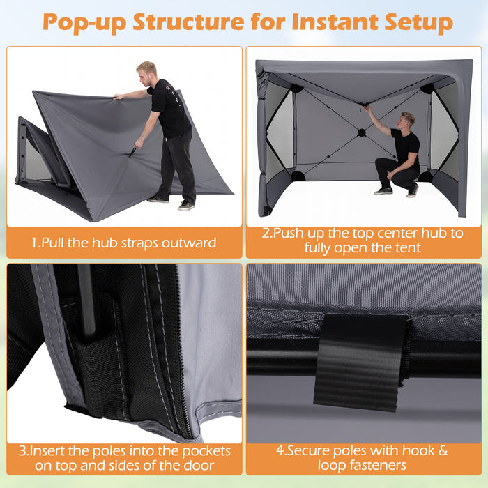 240x240cm Pop up Gazebo Tent with Zippered Door and Privacy Cloths for Camping-Grey