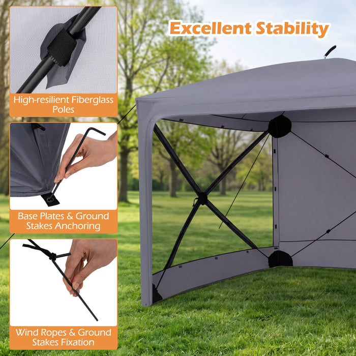 240x240cm Pop up Gazebo Tent with Zippered Door and Privacy Cloths for Camping-Grey