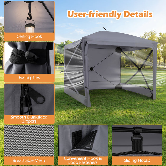 240x240cm Pop up Gazebo Tent with Zippered Door and Privacy Cloths for Camping-Grey