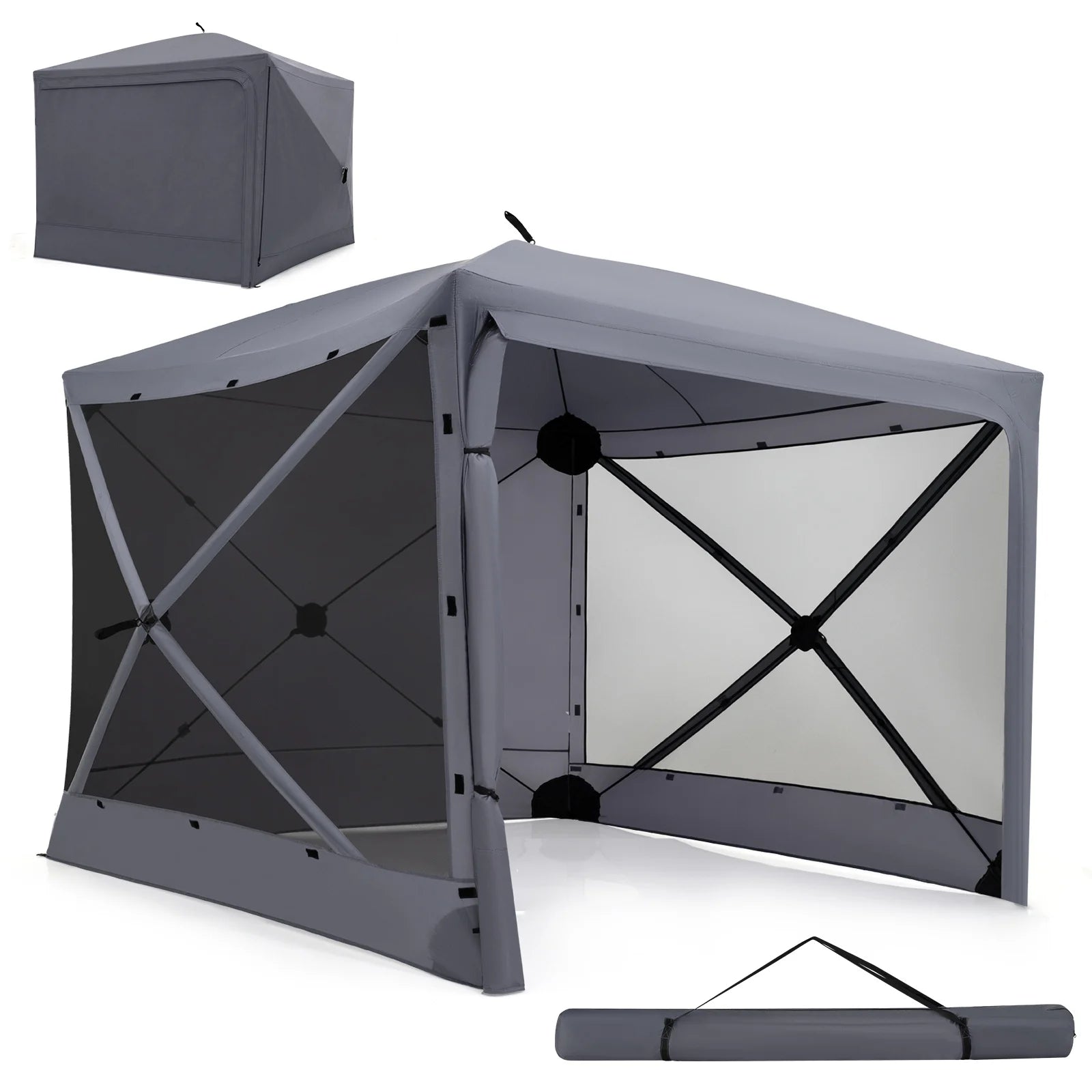 240x240cm Pop up Gazebo Tent with Zippered Door and Privacy Cloths for Camping-Grey