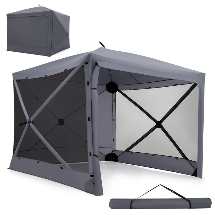 240x240cm Pop up Gazebo Tent with Zippered Door and Privacy Cloths for Camping-Grey