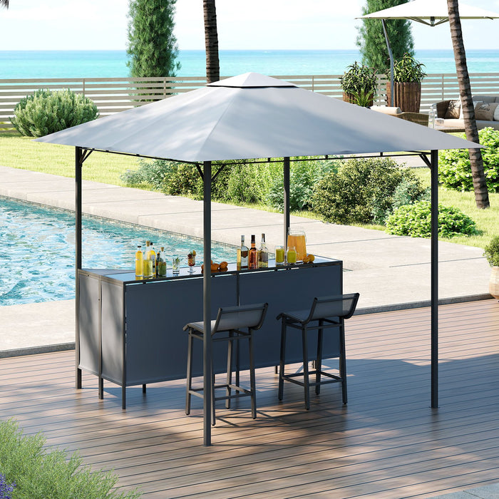 245 x 245 cm 3-Piece Patio Bar Set Grill Gazebo with Bar Stools and Table-