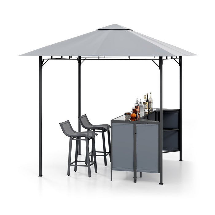 245 x 245 cm 3-Piece Patio Bar Set Grill Gazebo with Bar Stools and Table-