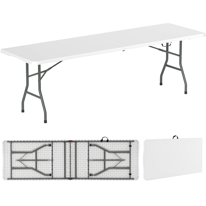 245 cm Portable Folding Table with HDPE Tabletop and Safe Lock Mechanism-