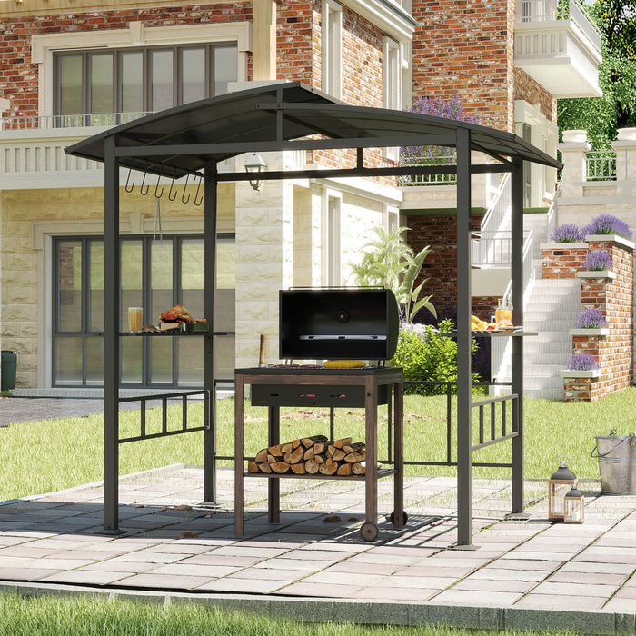 248 x 150 cm Hardtop Grill Gazebo with Vented Roof and Side Shelves-