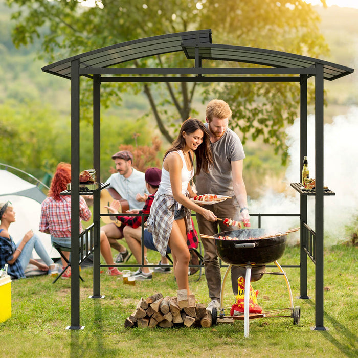 248 x 150 cm Hardtop Grill Gazebo with Vented Roof and Side Shelves-