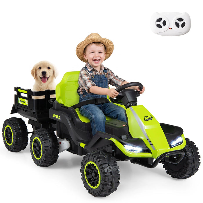 24V Kids Electric Vehicle with Parent Remote and Detachable Trailer for Boys Girls Aged 3+-