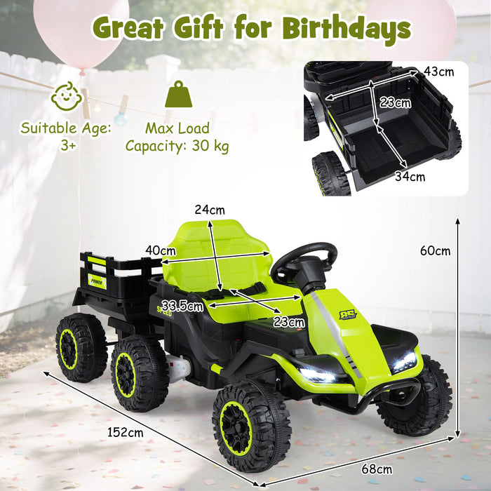 24V Kids Electric Vehicle with Parent Remote and Detachable Trailer for Boys Girls Aged 3+-