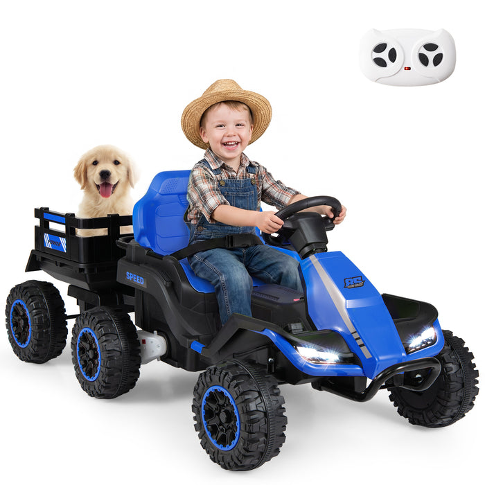24V Kids Electric Vehicle with Parent Remote and Detachable Trailer for Boys Girls Aged 3+-