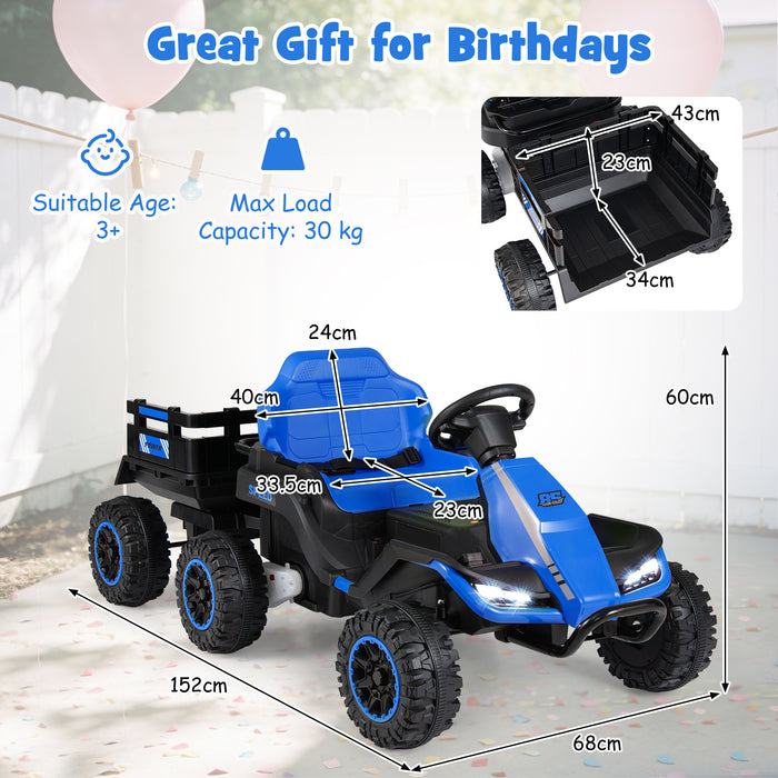 24V Kids Electric Vehicle with Parent Remote and Detachable Trailer for Boys Girls Aged 3+-