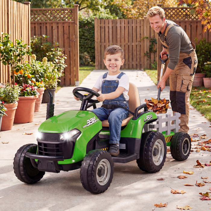 24V Ride on Tractor with Tiltable and Detachable Trailer Battery Powered Electric Tractor-