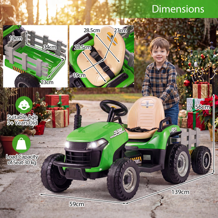 24V Ride on Tractor with Tiltable and Detachable Trailer Battery Powered Electric Tractor-