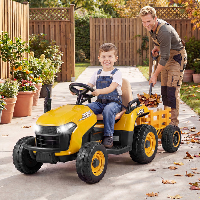 24V Ride on Tractor with Tiltable and Detachable Trailer Battery Powered Electric Tractor-