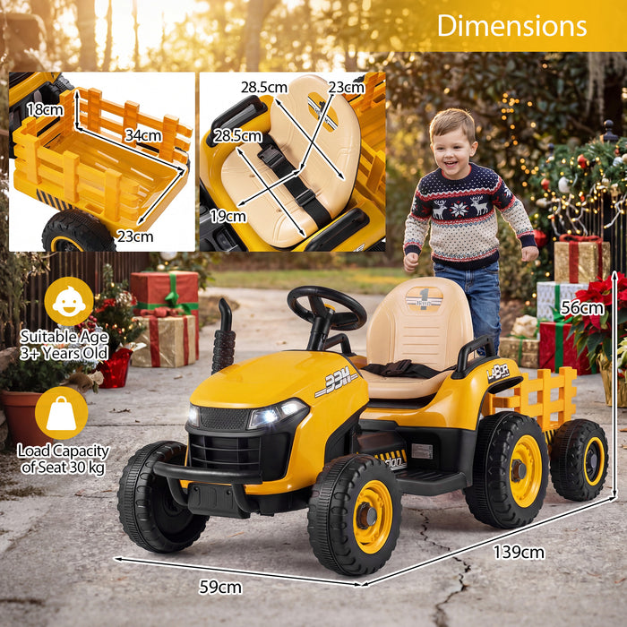 24V Ride on Tractor with Tiltable and Detachable Trailer Battery Powered Electric Tractor-