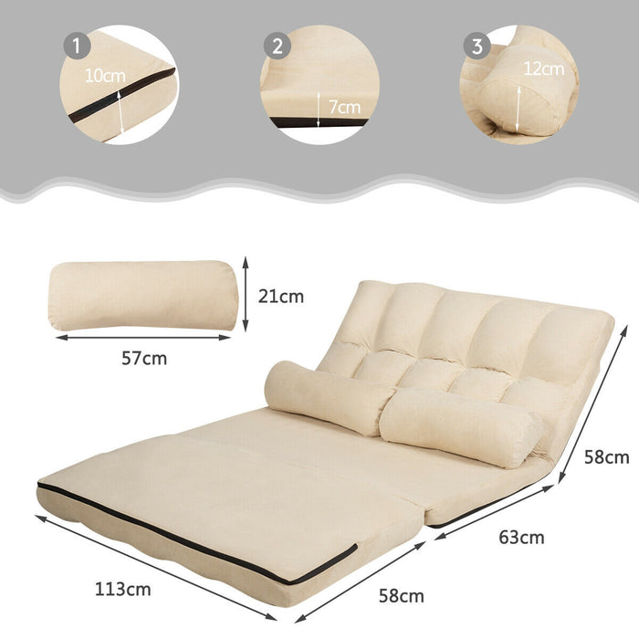 2 in 1 Folding Floor Lazy Sofa Bed with 6 Adjustable Seat Positions and 2 Pillows-