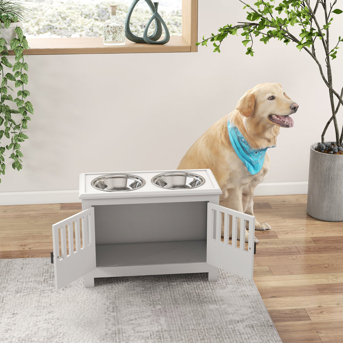 Elevated Pet Feeder Station with Food & Water Bowls - Built-in Storage for Convenience - Ideal for Large Dog Breeds, White Finish