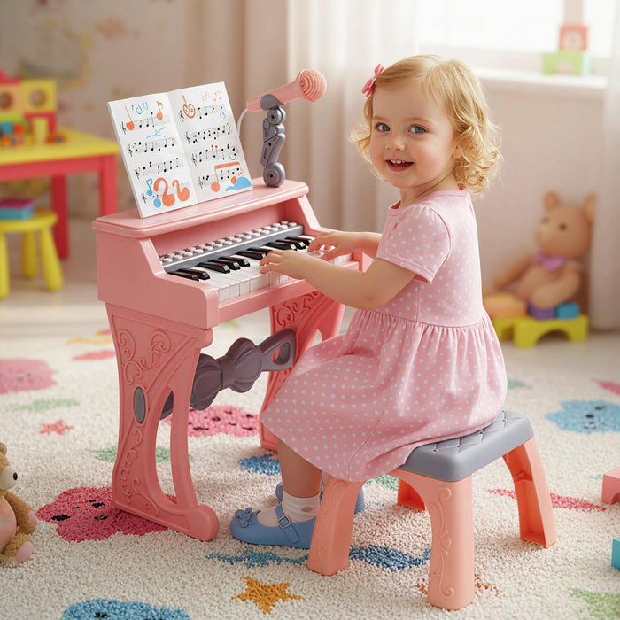 25 Keys Mini Keyboard Piano with Stool and Music Stand for 3+ Kids-