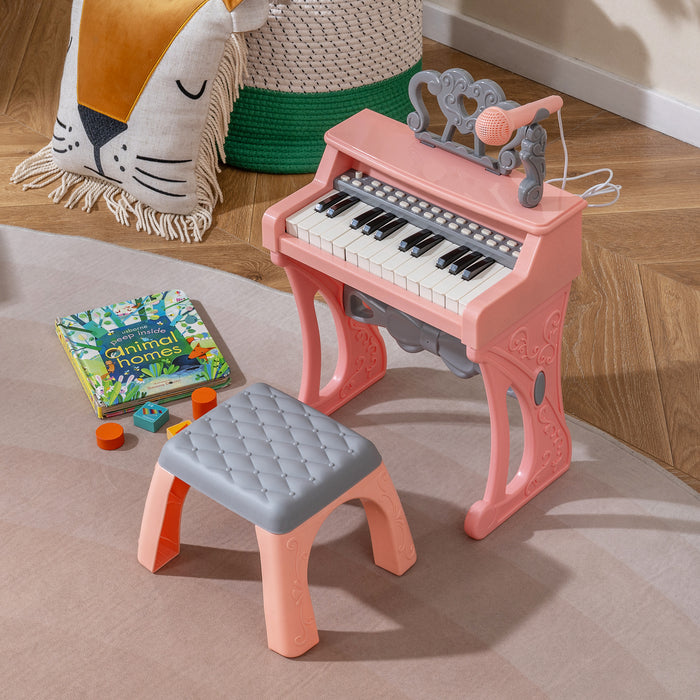 25 Keys Mini Keyboard Piano with Stool and Music Stand for 3+ Kids-