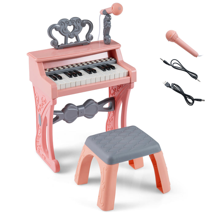 25 Keys Mini Keyboard Piano with Stool and Music Stand for 3+ Kids-
