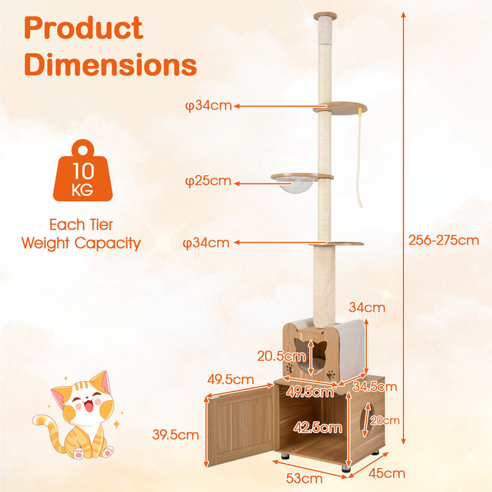 256-275 cm Adjustable Floor to Ceiling Cat Tree-