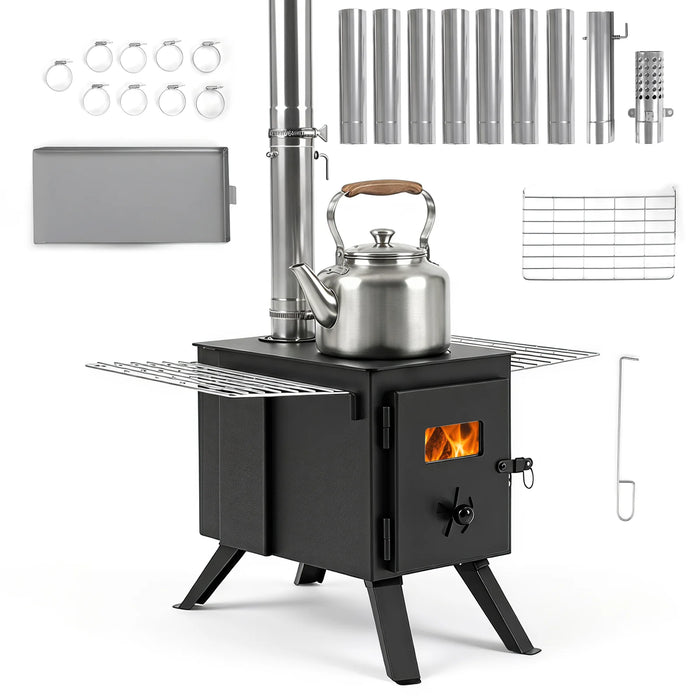 257 cm Wood Burning Stove with 8 Chimney Pipes and Spark Arrestor-