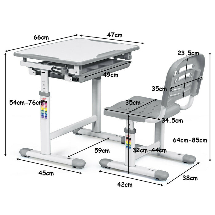 Children's Ergonomic Height Adjustable Study Desk and Chair-