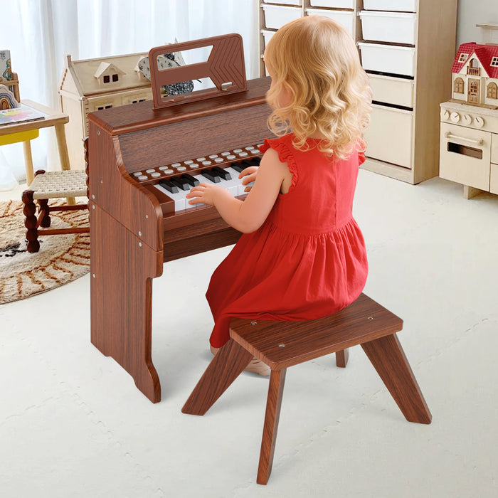25 Lighted Keys Kids Piano Keyboard with Stool and Adjustable Speed-