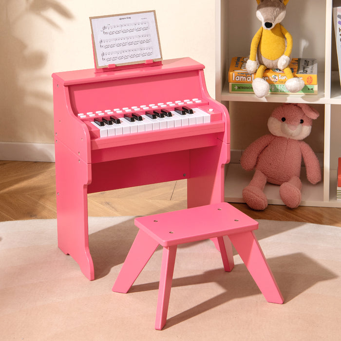 25 Lighted Keys Kids Piano Keyboard with Stool and Adjustable Speed-