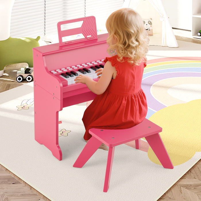 25 Lighted Keys Kids Piano Keyboard with Stool and Adjustable Speed-