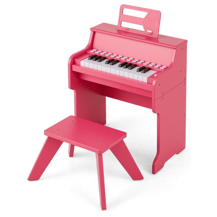 25 Lighted Keys Kids Piano Keyboard with Stool and Adjustable Speed-
