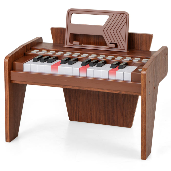 25 Lighted Keys Kids Piano Keyboard Mini Digital Piano Wooden Toy-