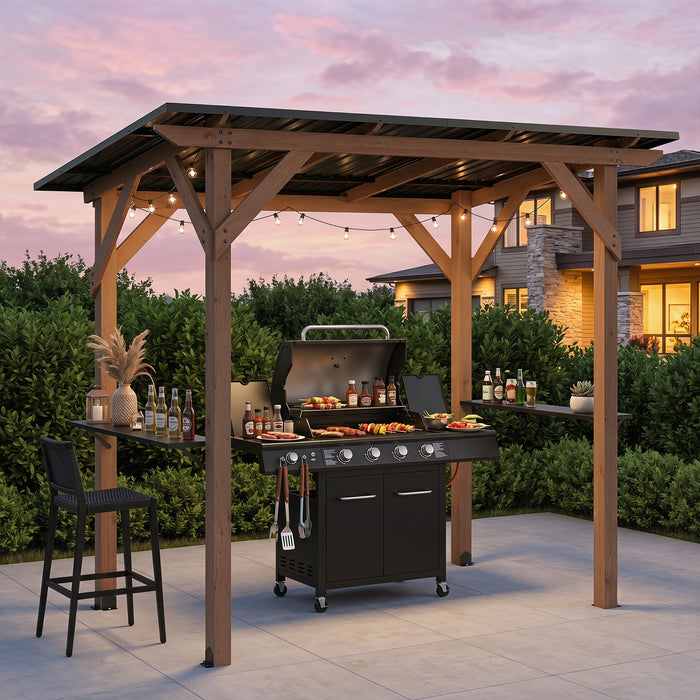 263 x 151 cm Grill Gazebo with 2 Side Serving Shelves-