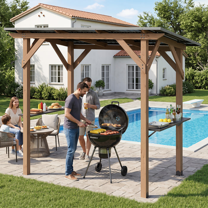 263 x 151 cm Grill Gazebo with 2 Side Serving Shelves-