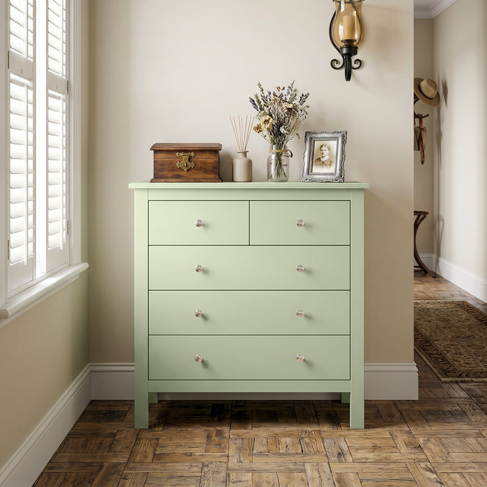 HOMCOM 5 Drawer Dresser for Bedroom, Modern Chest of Drawers, Wide Storage Unit for Living Room, Hallway, Sage Green