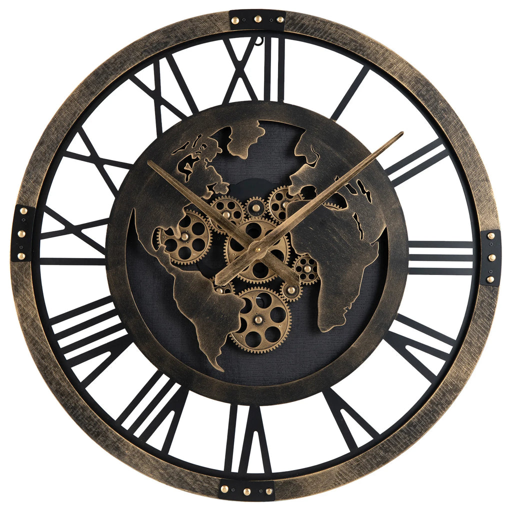 27” Large Wall Clock with World Map and Moving Gears-