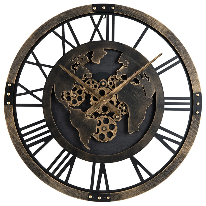 27” Large Wall Clock with World Map and Moving Gears-
