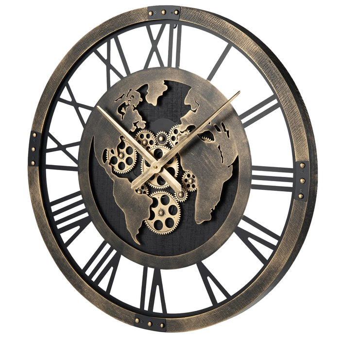 27” Large Wall Clock with World Map and Moving Gears-