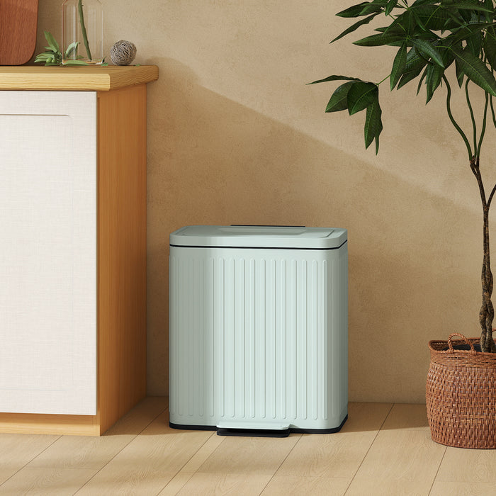 HOMCOM 40L Dual Compartment Rubbish Bin, with Soft-Close Lid - Green