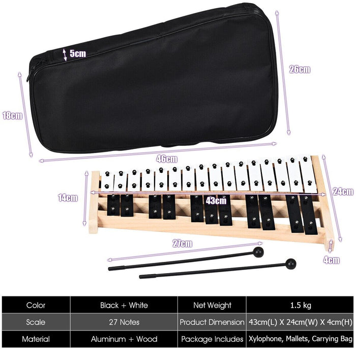 27 Notes Glockenspiel Xylophone - Full Size Instrument with Carrying Bag - Ideal for Musicians and Music Enthusiasts