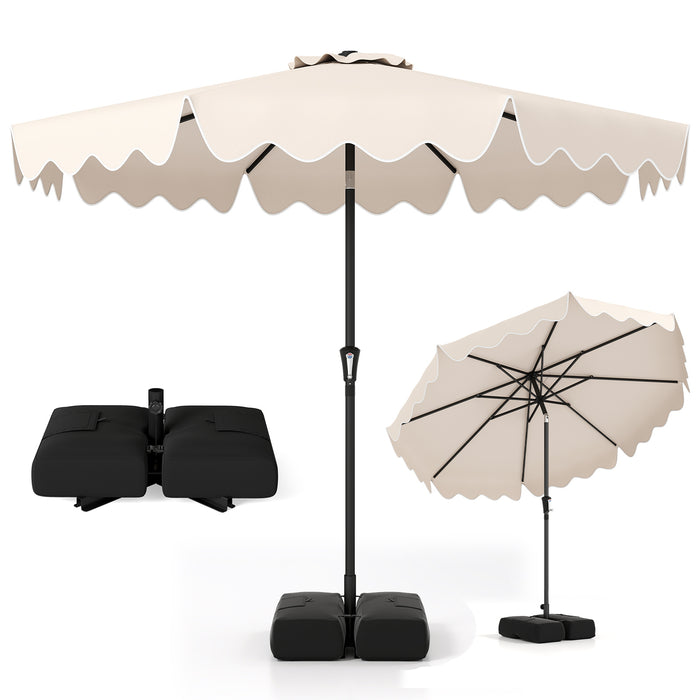 280 cm Patio Umbrella with Weighted Base for Garden Deck Backyard-Brown