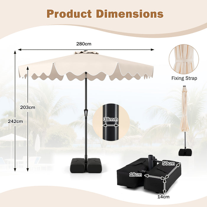 280 cm Patio Umbrella with Weighted Base for Garden Deck Backyard-Brown