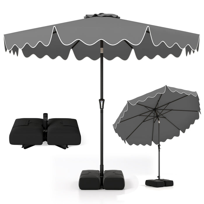 280 cm Patio Umbrella with Weighted Base for Garden Deck Backyard-Brown
