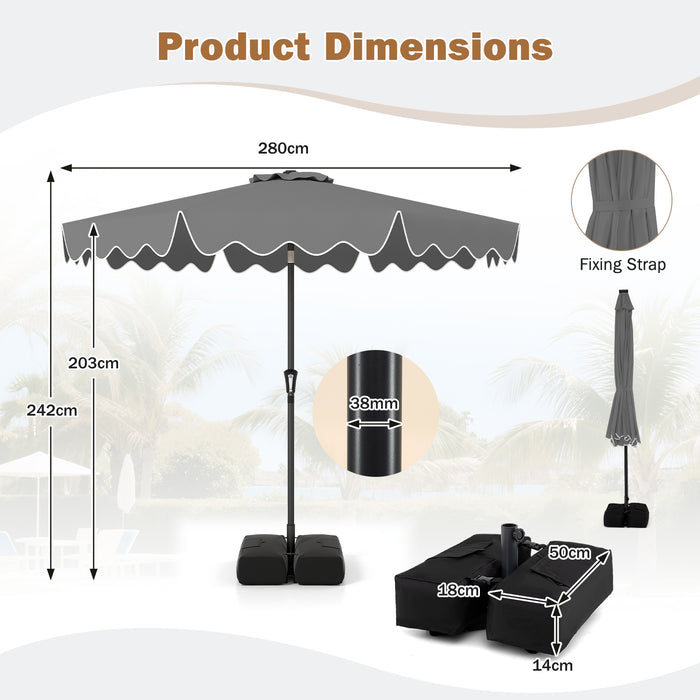 280 cm Patio Umbrella with Weighted Base for Garden Deck Backyard-Brown
